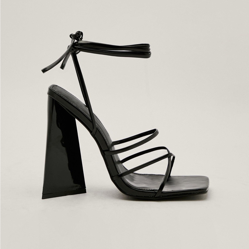 Nasty Gal strappy lace up black block heels